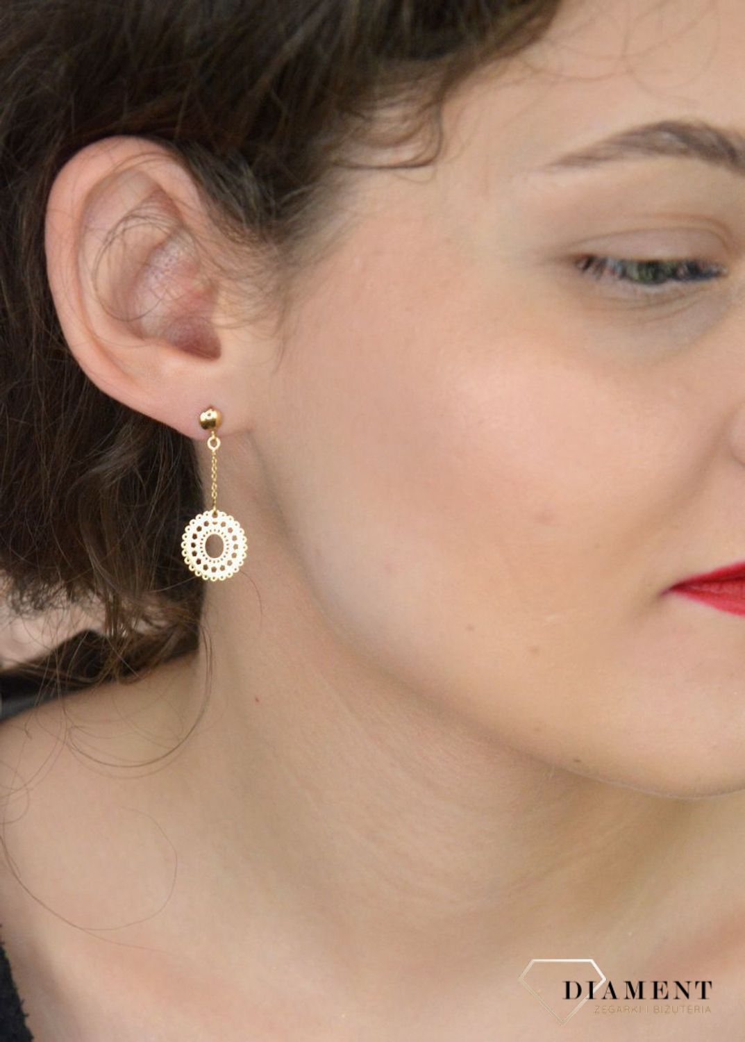 Kolczyki złote wiszące blaszki ażurowe próba 585, GR-Z16 FA10128 Złote kolczyki wiszące w kształcie ażurowych blaszek to elegancka biżuteria, która doda lekkości1.jpg